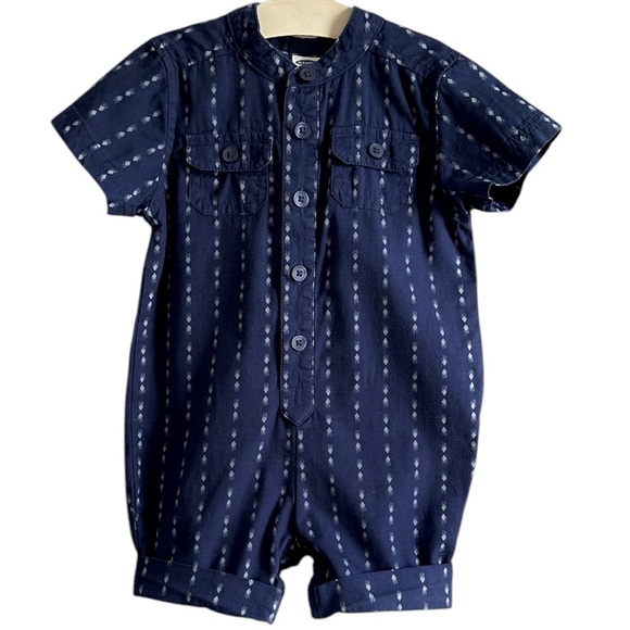 Old Navy Baby Boy Stylish Modern Blue & White Romper with Pockets Size 3-6 M - Picture 1 of 13